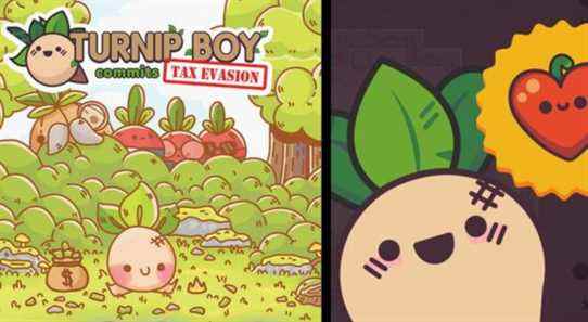 Turnip Boy Commits Tax Evasion Title Screen and Heart Fruit Images