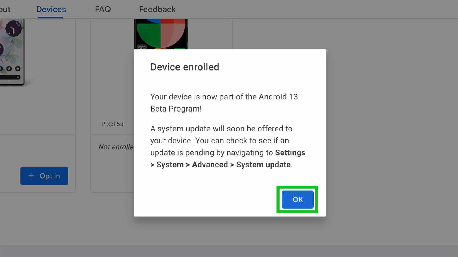 android 13 beta 1 comment installer la page de confirmation
