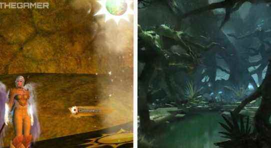image of player standing at a mastery insight next to image of tangled depths loading screen