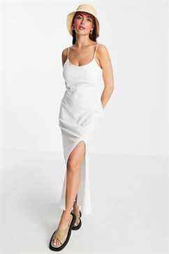 ASOS Design - Robe longue caraco en lin - Blanc