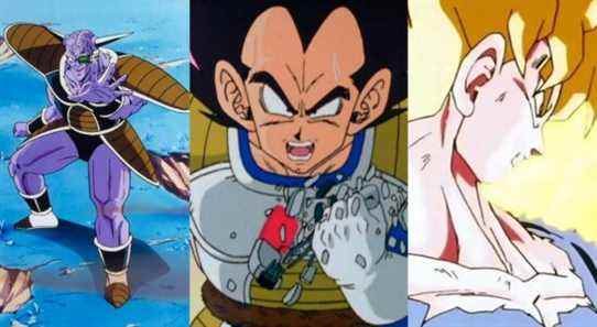 Dragon Ball Highest Manga Power Levels Captain Ginyu Vegeta with Scouter Super Saiyan Goku Split Featured