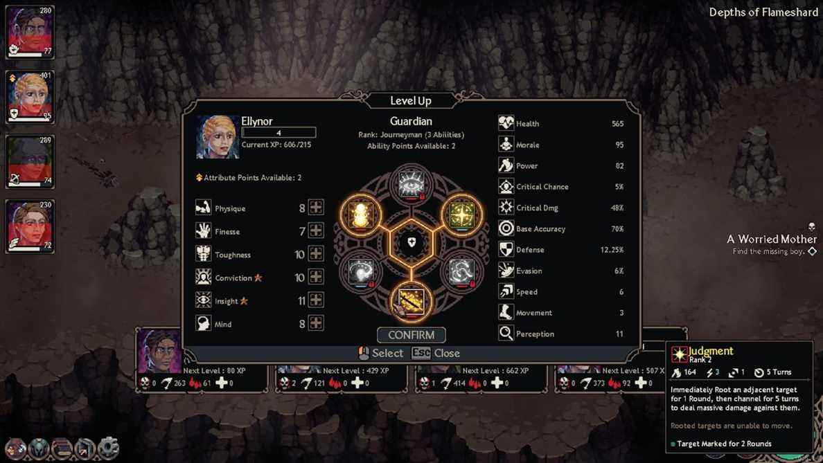 L'écran de niveau supérieur du personnage Iron Oath pour un gardien avec des attributs à gauche, des capacités au milieu et des statistiques à droite.