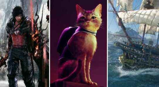 main charcater of final fantasy 16, the cat from stray, and a ship from skull and bones