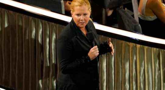 Host Amy Schumer speaks in the audience at the Oscars on Sunday, March 27, 2022, at the Dolby Theatre in Los Angeles. (AP Photo/Chris Pizzello)