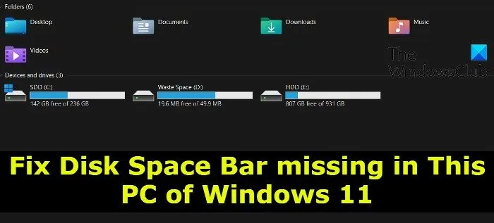 Correction de la barre d'espace disque manquante dans ce PC de Windows 11