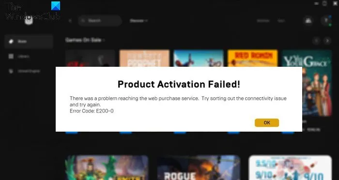 Correction de l'erreur d'activation du produit Epic Games Store