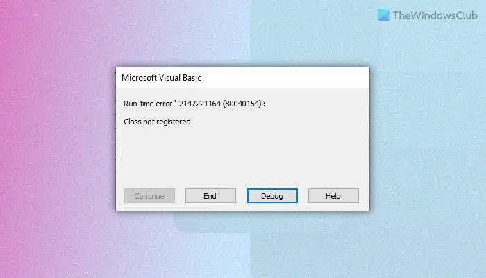Correction de l'erreur d'exécution VBA Classe non enregistrée dans Excel