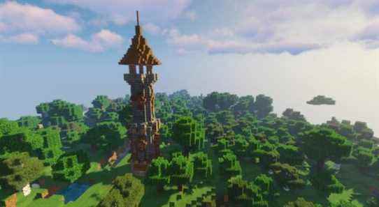 A tall tower in Minecraft