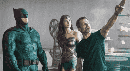 Zack Snyder with Ben Affleck and Gal Gadot on the set of "Justice League"
