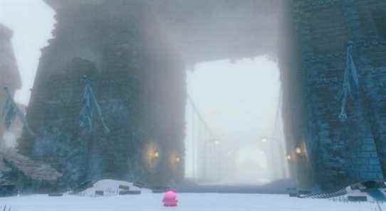 Kirby Standing On Bridge With Bright Light