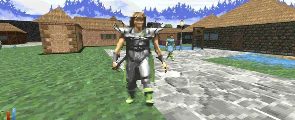 Screenshot from The Elder Scrolls 2: Daggerfall showing the player being approached by an enemy.