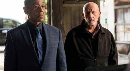 Giancarlo Esposito as Gustavo "Gus" Fring, Jonathan Banks as Mike Ehrmantraut - Better Call Saul _ Season 5 - Photo Credit: Greg Lewis/AMC/Sony Pictures Television