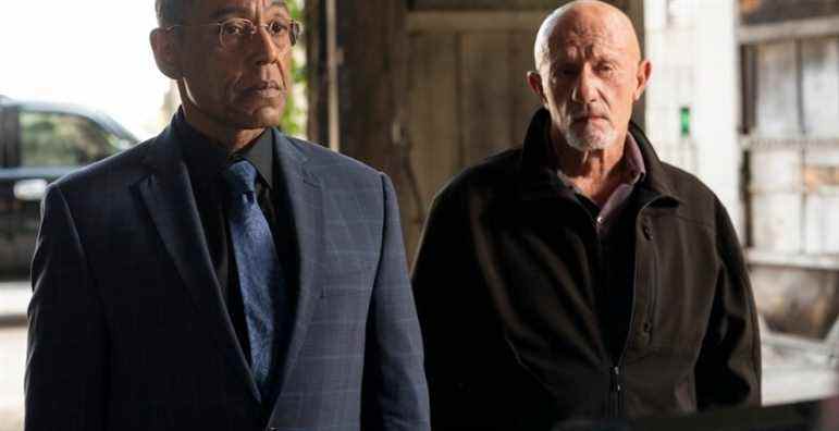 Giancarlo Esposito as Gustavo "Gus" Fring, Jonathan Banks as Mike Ehrmantraut - Better Call Saul _ Season 5 - Photo Credit: Greg Lewis/AMC/Sony Pictures Television