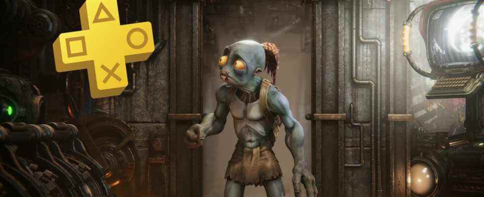 Oddworld: Soulstorm Abe looking at the PS Plus logo