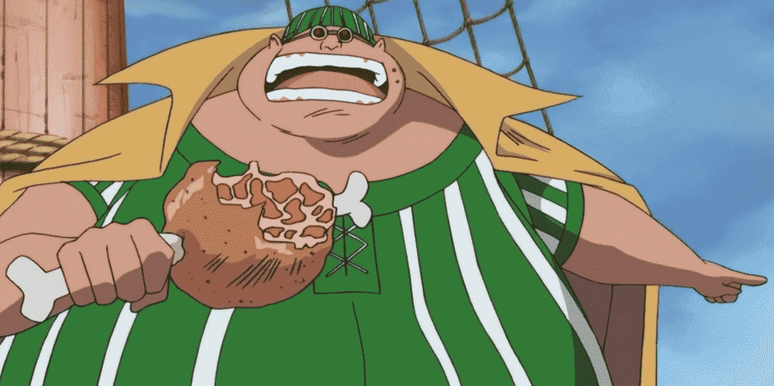 Lucky Roux grignote de la viande dans One Piece