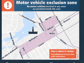 Un graphique du Service de police d'Ottawa de la « zone d'exclusion des véhicules à moteur » mis en place pour cette fin de semaine.