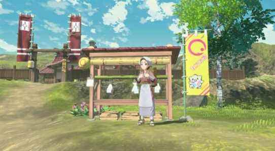 The Merit Point shop and Trading Post in Pokemon Legends: Arceus' Jubilife Village