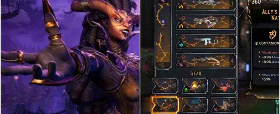 Tiny Tina's Wonderlands Second Ring Slot split image of dark mage with ring and second ring slot menu