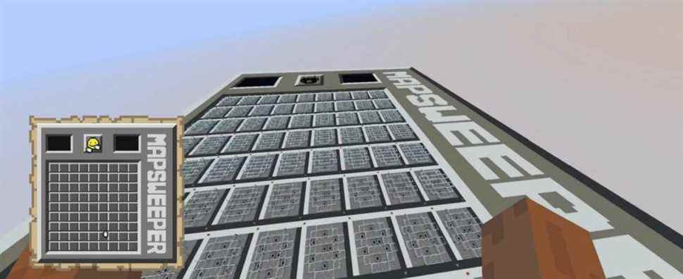 Screenshot from Minecraft showing a giant Minesweeper game.