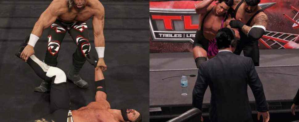 WWE 2K22 Shawn dragging AJ - Undertaker slamming Steiner