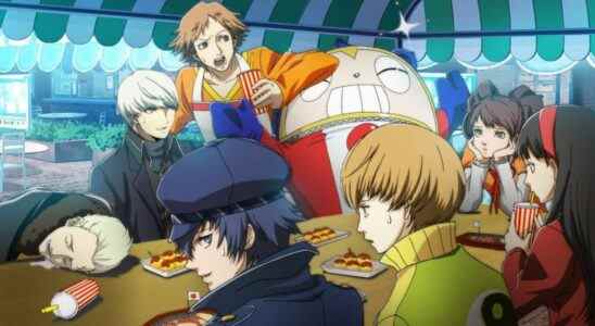 The Investigation Team from Persona 4 hanging out at Junes