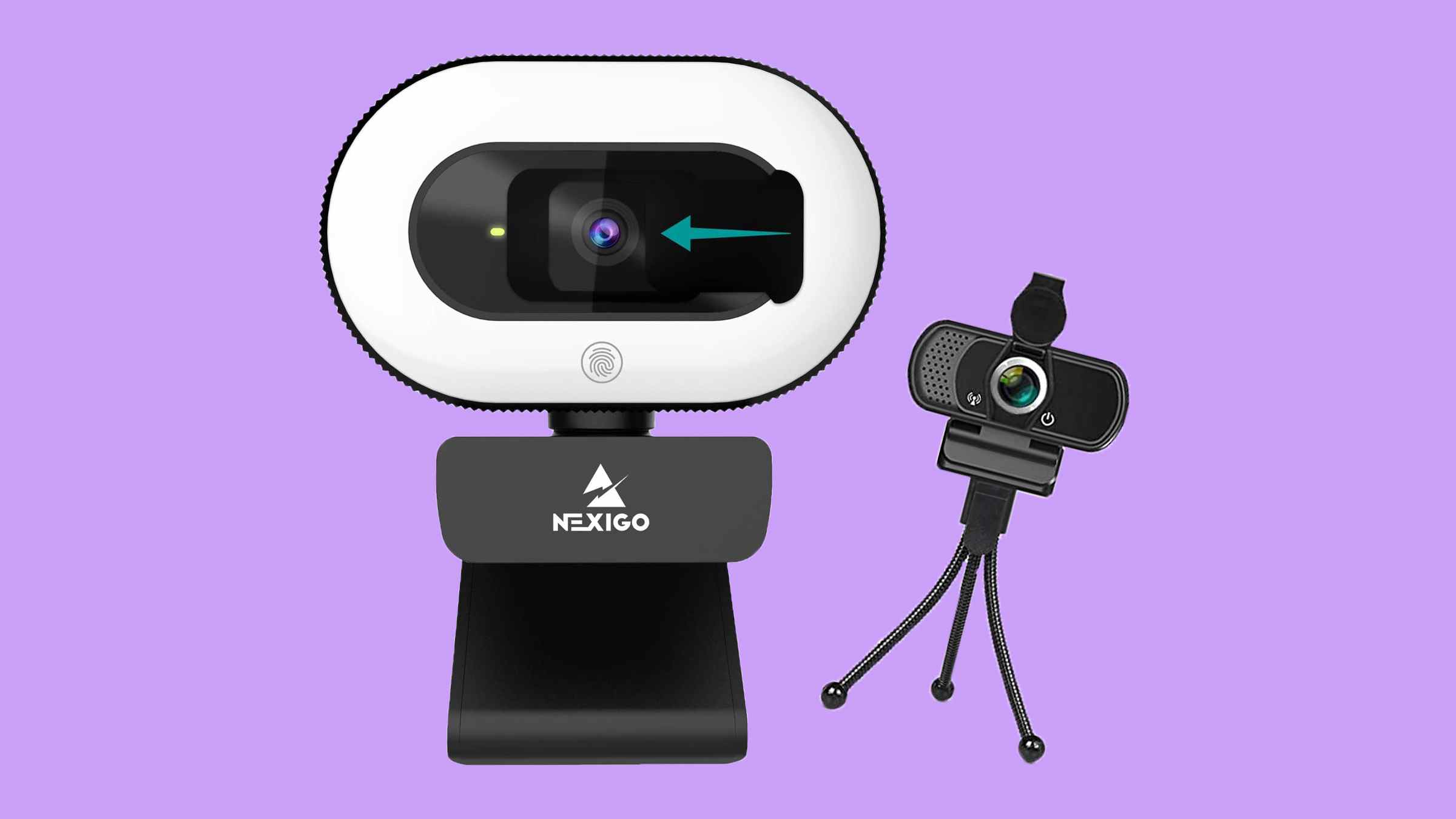 Webcams bon marché 1080p sur Amazon sur fond lilas