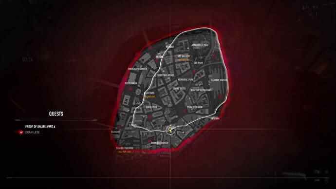 Le troisième emplacement de la carte des indices pour la quête Preuve de non-vie dans Vampire the Masquerade: Bloodhunt.