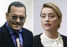 Cette combinaison de deux photos distinctes montre l'acteur Johnny Depp et Amber Heard au tribunal de circuit du comté de Fairfax à Fairfax, en Virginie, le jeudi 5 mai 2022. 