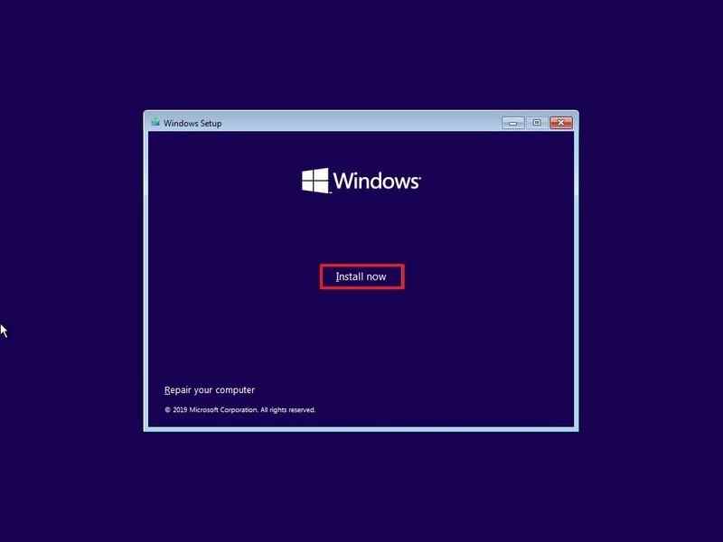 Option d'installation du programme d'installation de Windows