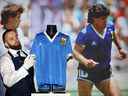 Le maillot que la légende du football argentin Diego Maradona portait lorsqu'il a marqué deux fois contre l'Angleterre lors de la Coupe du monde de 1986, y compris le tristement célèbre 