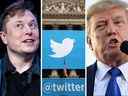 Le PDG de Tesla Inc, Elon Musk, à gauche, achète Twitter Inc. Donald Trump, à droite, reviendra-t-il sur la plateforme de médias sociaux ?