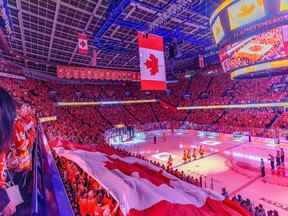Scotiabank Saddledome avant le match 7 de la série éliminatoire de premier tour entre les Flames de Calgary et les Stars de Dallas le dimanche 15 mai 2022.