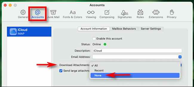 Configurez Mail.app pour ne pas télécharger les pièces jointes.