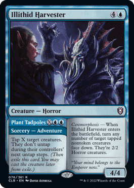 Illithid moissonneur est une créature bleue avec une sorcellerie attachée.
