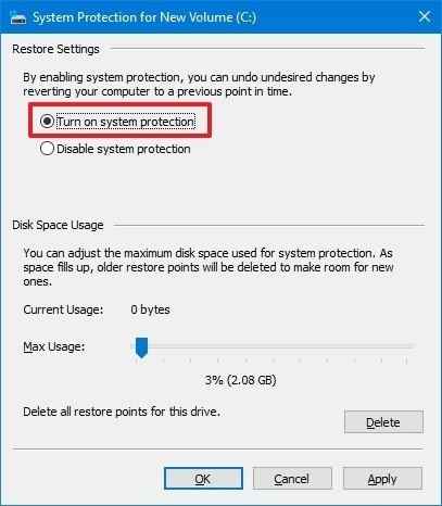 Activer la protection du système sur Windows 10