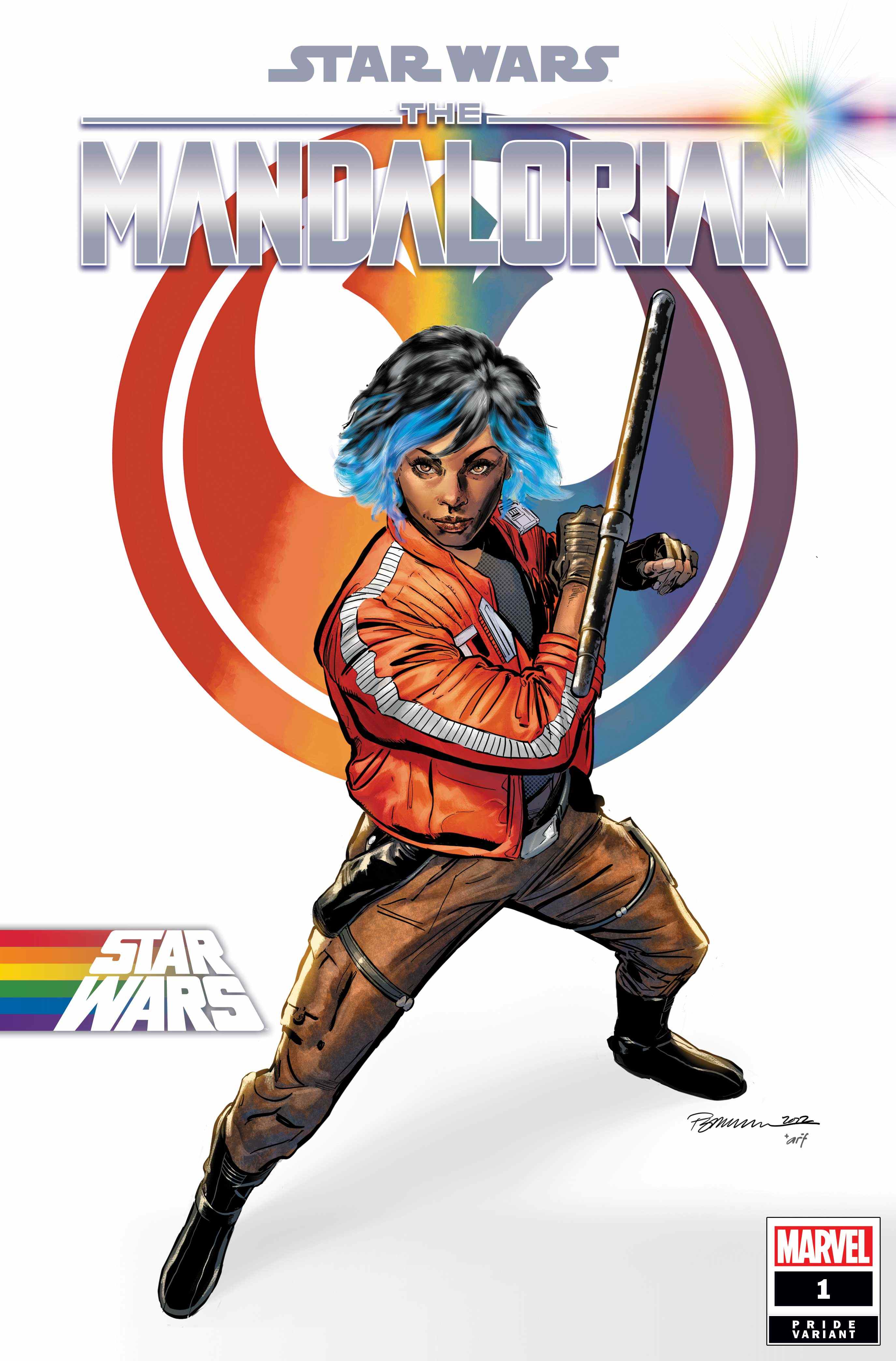 Couverture de la variante Star Wars: The Mandalorian # 1 Pride par Phil Jimenez et Arif Prianto