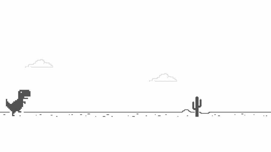 Un dinosaure prêt à sauter par-dessus un cactus dans Google Chrome