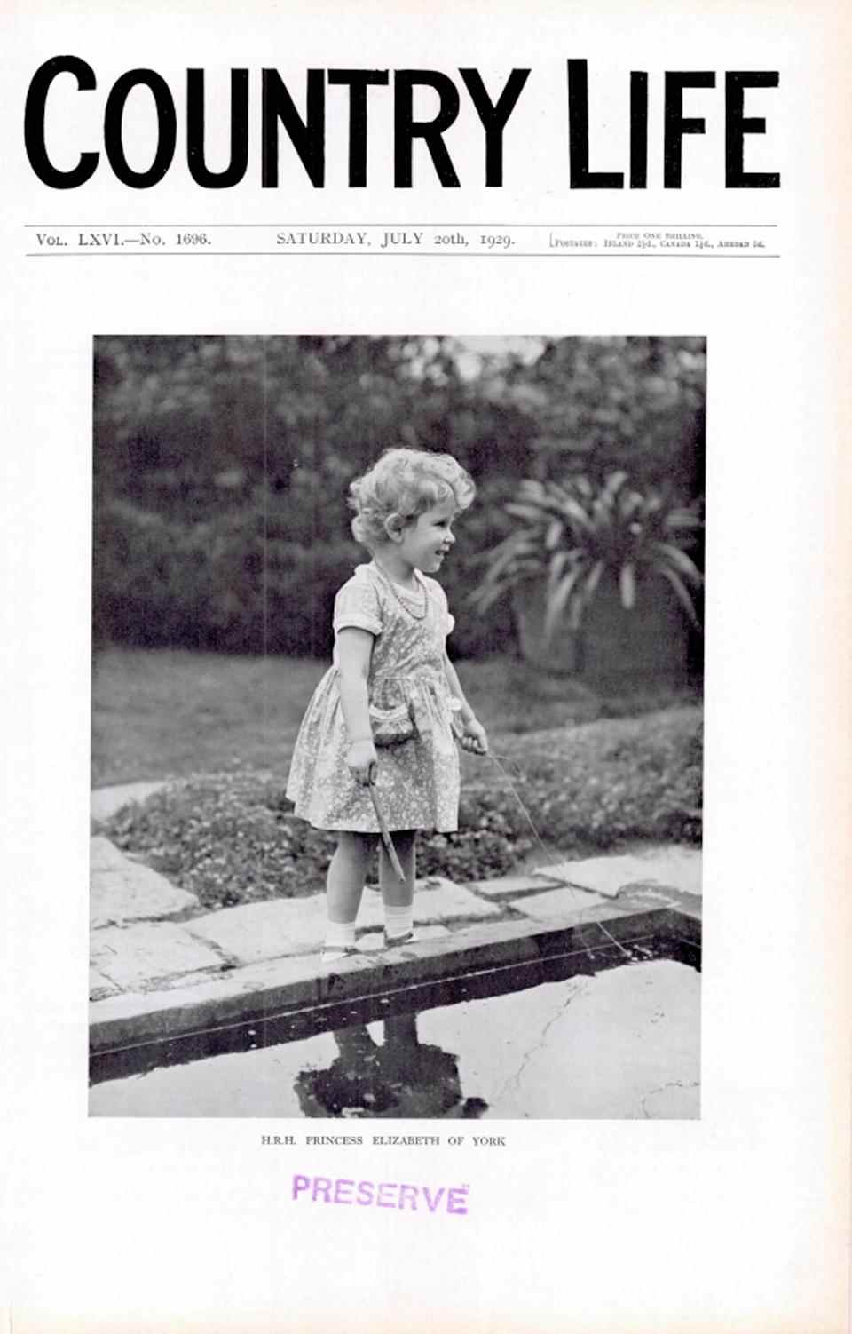Frontispice de Country Life du 20 juillet 1929 de la princesse Elizabeth d'York 