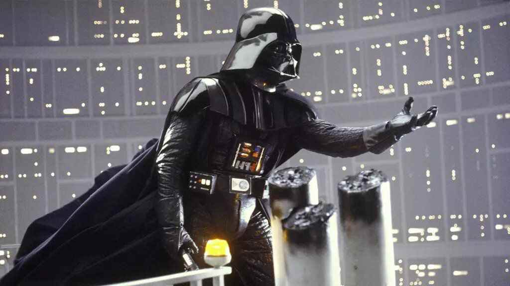 Dark Vador tend la main sur un balcon dans Star Wars : L'Empire contre-attaque