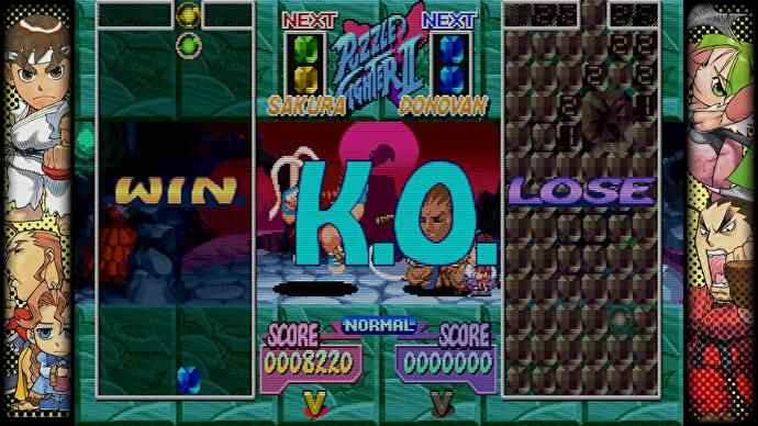 Une capture d'écran de Puzzle Fighter dans la Capcom Fighting Collection