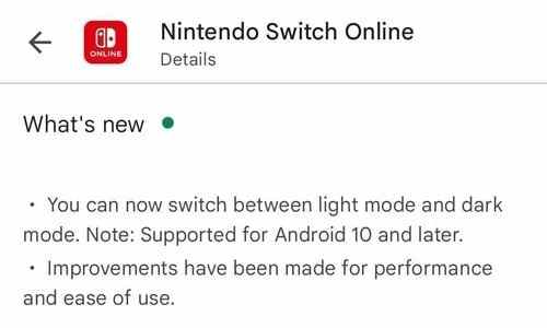 Capture d'écran de l'application en ligne Nintendo Switch depuis Google Play Store