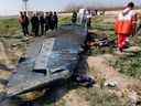 Vue générale des débris de l'Ukraine International Airlines, vol PS752, avion Boeing 737-800 qui s'est écrasé après le décollage de l'aéroport iranien Imam Khomeini, à la périphérie de Téhéran, Iran, le 8 janvier 2020.