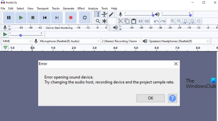 Correction d'une erreur Audacity lors de l'ouverture d'un périphérique audio sur un PC Windows