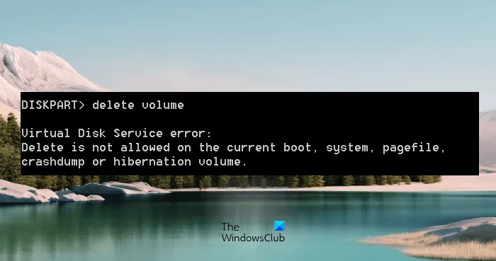 La suppression d'une erreur de service de disque virtuel n'est pas autorisée