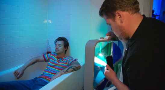 James Corden réalise le clip "Daylight" de Harry Styles dans l'appartement new-yorkais de Lucky Fans.