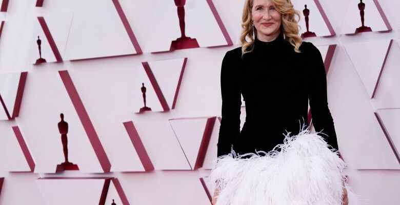 Laura Dern arrives at the Oscars on Sunday, April 25, 2021, at Union Station in Los Angeles. (AP Photo/Chris Pizzello, Pool)
