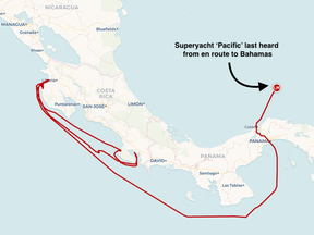 Le Pacific, long de 85 mètres, a été détecté pour la dernière fois en train de naviguer à presque toute vitesse dans la mer des Caraïbes avant de s'assombrir un peu après 21 heures, heure locale, le 8 mai 2022.