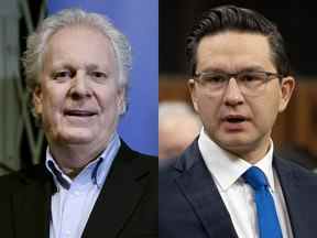 Les candidats à la direction du Parti conservateur du Canada, Jean Charest (L) et Pierre Poilievre.