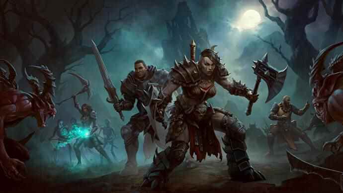 Un groupe d'aventuriers combattant dans Diablo Immortal