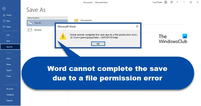 Word ne peut pas terminer l'enregistrement en raison d'une erreur d'autorisation de fichier